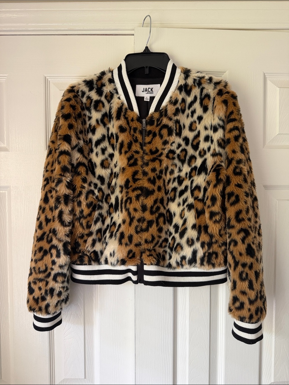 Jack by BB Dakota Leopard Faux-Fur Bomber Jacket - Tan/Black/Cream